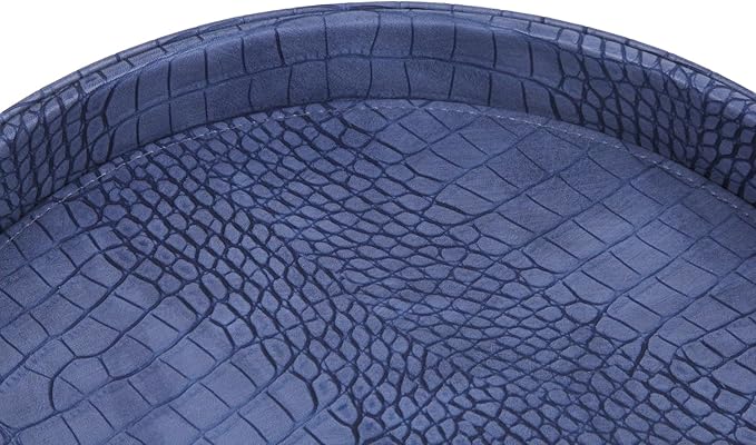 HofferRuffer Faux Leather Round Serving Tray, Vegan Croco Leather Decorative Tray, Food Tray for Storage Drinks, Snack & Cosmetics, Dia.12'' x 1.6'' (Blue)