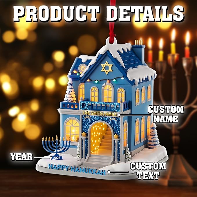 Personalized Hanukkah Ornaments - 2D Flat Jewish Ornaments, House Warming Gifts New Home Ornament 2025, Hanukkah Gifts for Women Men Family Christmas Ornament, Chrismukkah Decorations