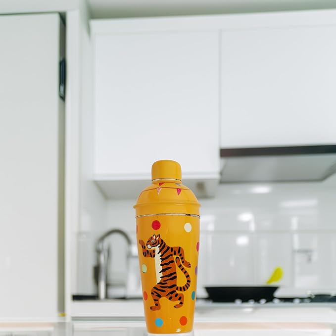 Artisanal Hand Painted Tiger 24 oz Cocktail Shaker – Stainless Steel Drink Mixer for Margaritas, Cocktails & Liquor – Funky Stylish Bartender Shaker Tool for Professionals & Home Bars
