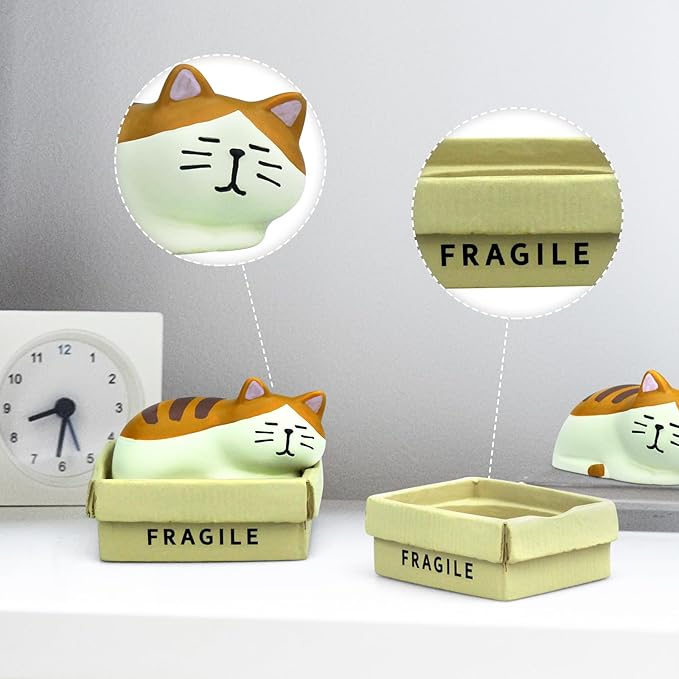 Cute Box Cat Figurine Resin Cat for Office, Home Decoration Perfect Cute Cat Gift for Cat Lovers