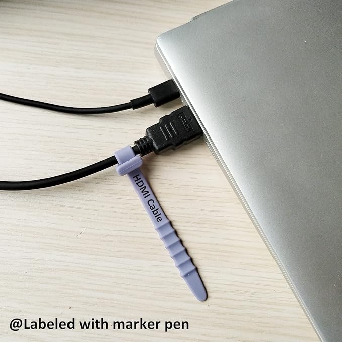 Reusable Silicone Zip Ties Cord Organizer: Silicone Cable Ties Straps for Cable Management - 20PCs 4.5” Purple Elastic Wire Cord Organizer for Home Office and Travel