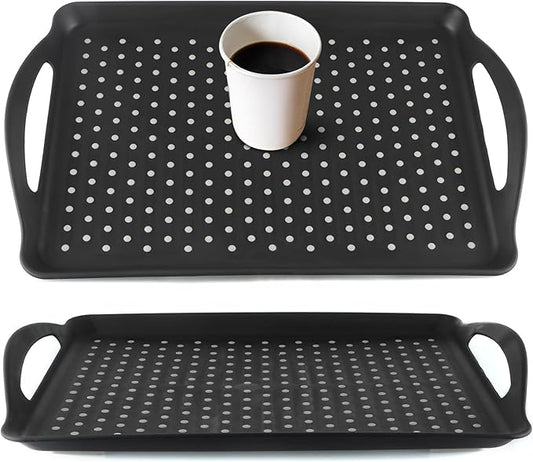 MDLUU Non-Slip Serving Tray with Handles, Food Serving Platter, Set of 2, Black