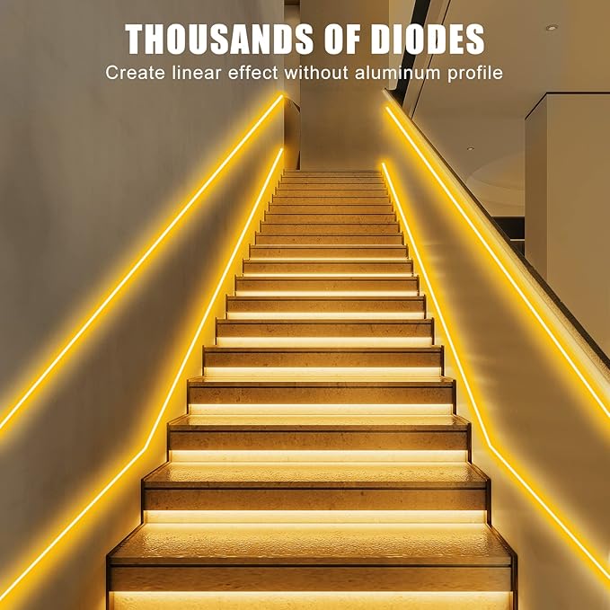 32.8ft Orange Color COB Strip Lights with RF Remote, 2000K Dimmable Ultra Bright Yellow COB Light Strip, Indoor Adhesive Led Lights for Cabinet, Living Room, 2 Rolls of 16.4ft