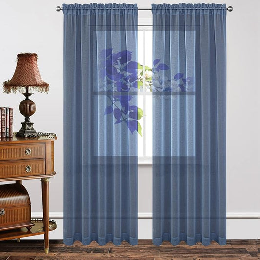 Joydeco Blue Sheer Curtains 84 Inch Length 2 Panels Set, Rod Pocket Long Sheer Curtains for Window Bedroom Living Room, Lightweight Semi Drape Panels for Yard Patio (54x84 inch, Navy Blue)