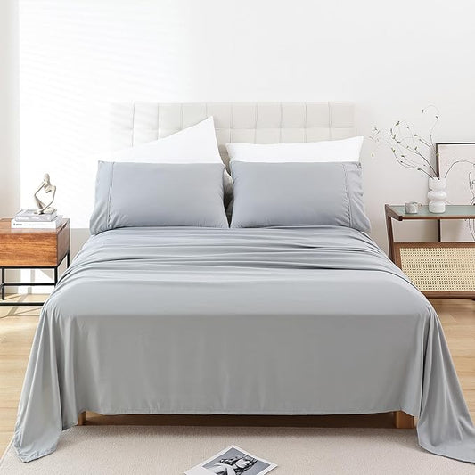Whitney Home Textile Twin Sheets Set, Soft Microfiber Hotel Bed Sheets Twin Size, Extra Deep Pocket, Luxury Breathable Bedding Sheet & Pillowcase Sets, 3 Piece Wrinkle Free Oeko-Tex, Grey