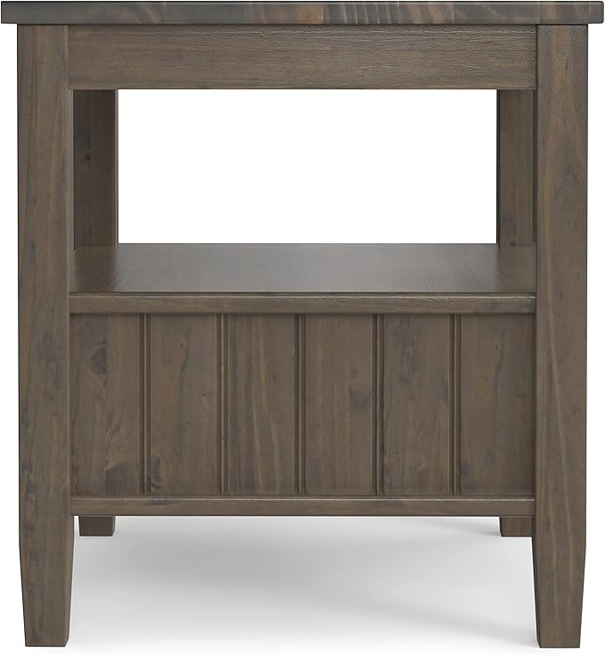 SIMPLIHOME Lev SOLID WOOD 20 Inch Wide Rectangle Transitional End Table with Bottom Drawer in Smoky Brown, For the Living Room and Bedroom