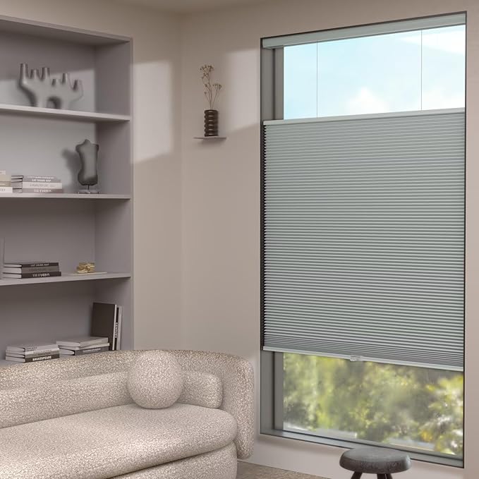 MYshade Top Down Bottom Up（TDBU） Cellular Shades, 1.5 inch Cordless Blackout Honeycomb Pleated Blinds for Windows Home Bedroom Office, Light Control, Thermal Insulated, 25" W x 50" H, Gray
