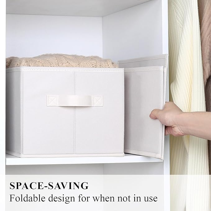 WUIKE Storage Baskets for Shelves, Fabric Storage Bins with Handles, Foldable Shelf Basket for Closet Organizers and Storage, Closet Storage Bins for Organizing, Beige, Large, 3-Pack