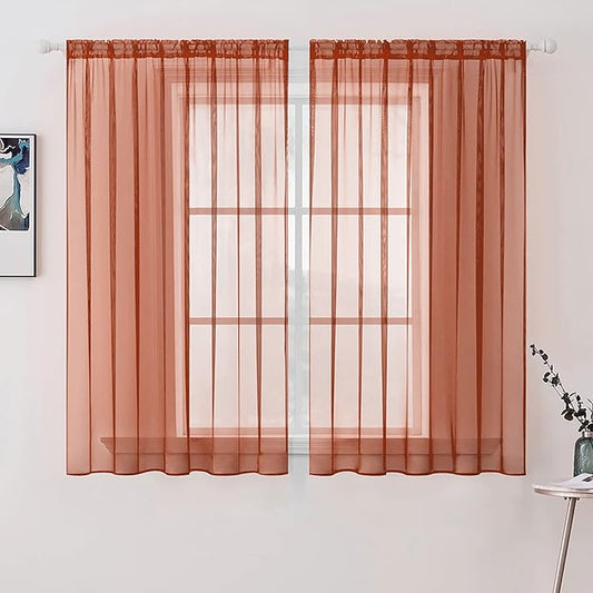 MIULEE 2 Panels Solid Color Sheer Window Curtains Elegant Window Voile Fall Panels/Drapes/Treatment for Bedroom Living Room (54X63 Inches Burnt Orange)