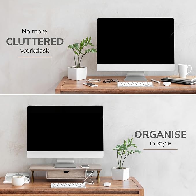 Anji Mountain Monitor Stand - Desktop Organizer & Laptop Riser, Ergonomic Monitor Riser, Space-Saving Monitor Stand for Desk, Durable Construction, Easy Assembly, Ideal for Home & Office,Biscotti