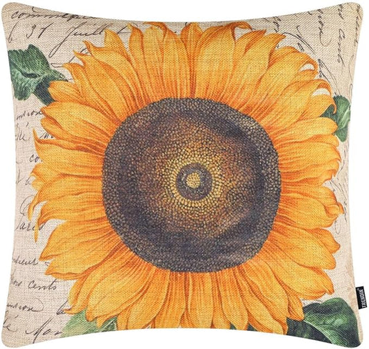 TRENDIN Sunflower Pillow Cover 18X18 for Couch Fall Decor Square Linen Cushion Case Sofa Home Thanksgiving Decorations Vintage Orange PL1075TR