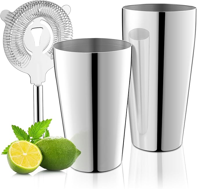 Stainless Steel Cocktail Shaker, 3-Piece Mixology Bartender kit, Bar Set with 18oz & 28oz Mixed Drink Shaker, Cocktail Tin Hawthorne Strainer