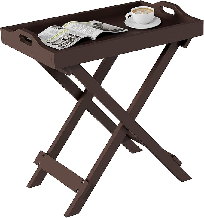Folding TV Tray Table - Contemporary Side Table with Removable Tray Top for Food Serving, Decor, or Meals - Portable End Furniture for Living Room, Bedroom, or Home Office by Lavish Home (Brown)