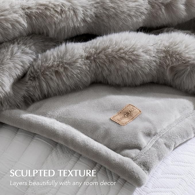 EverGrace Ultra Soft Luxury Fluffy Faux Rabbit Fur Throw Blanket, Thick Warm Bubble Throw for Bed, Cozy Plush Reversible Blankets for Couch, Chair, Sofa, Taupe, 50x60 Inches