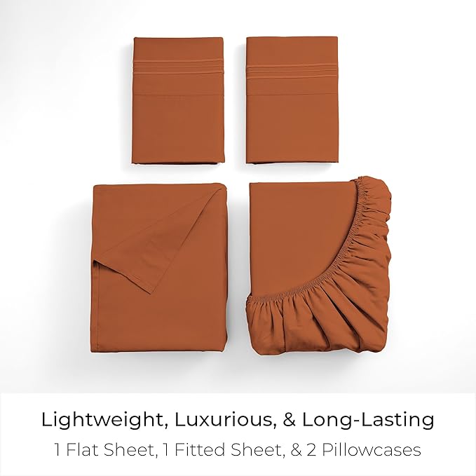 Mellanni King Sheets Set - 4 PC Iconic Collection Bedding - Hotel Luxury, Extra Soft, Cooling Bed Sheets - Wrinkle, Fade, Stain Resistant (King, Terracotta)