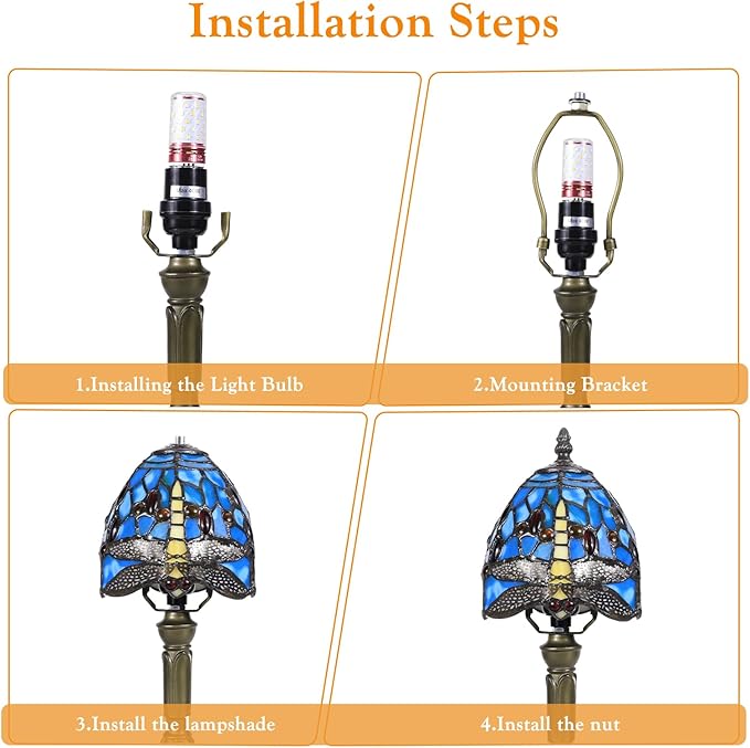 Tiffany Table Lamp,Dragonfly Stained Glass Lamp,Bedside Night Light with Included LED Bulb, Warm White Light for Bedroom/Office Decor,Small Tiffany Style Lamp