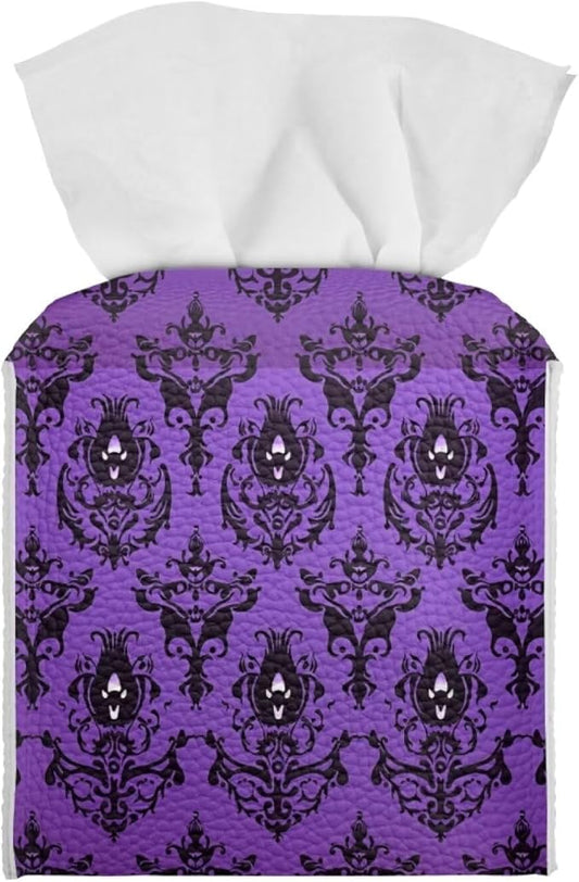 Halloween Home Decor Tissue Box Cover Square Tissue Holder for Bathroom Leather Tissue Box Holder Desk Accessories Napkin Organizer Dispenser Tissue Cube Box Cover Purple