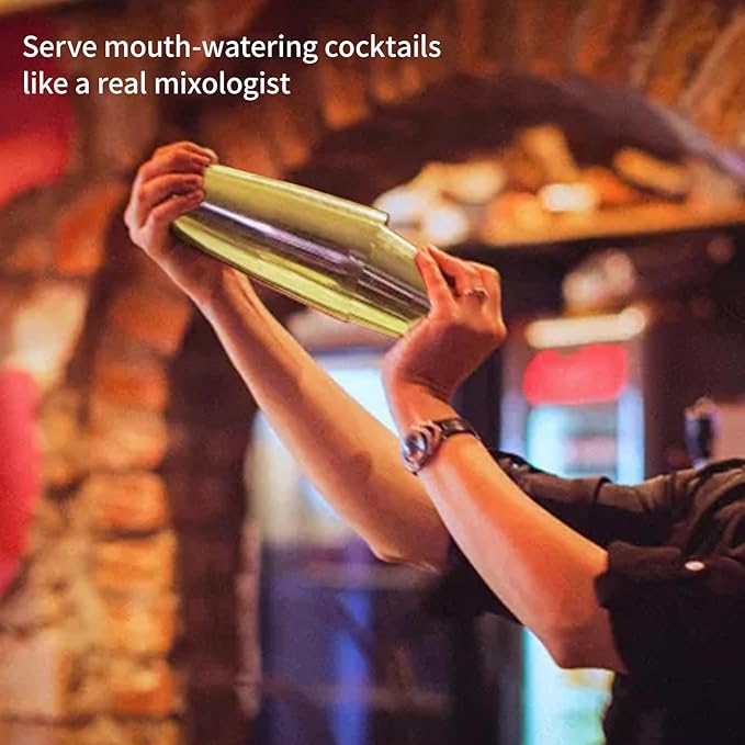 Boston Cocktail Shaker Bar Set, Weighted Boston Shaker Tins, Bartender Kit with 18oz & 28oz Mixed Drink Shaker, Hawthorne Strainer, Double Measuring Jigger - Gold