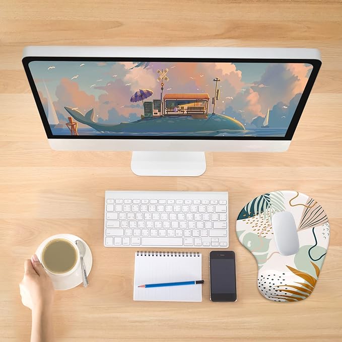 Hsurbtra Ergonomic Mouse Pad with Wrist Rest Support, Gel Mouse Pads with Non-Slip PU Base, Pain Relief Memory Foam Computer Mat, Cute Office Supplies Desk Decro Accessories, Spot