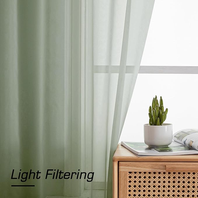 Aiyufeng Sage Green Sheer Curtains 90 Inches Long, Light Filtering Rod Pocket Solid Color Window Sheer Curtain Panels, Elegant Curtains & Drapes for Living Room, Bedroom 2 Panels (Sage, 59" W x 90" L)