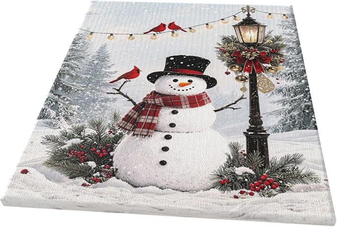 Zyphren Snowman Wall Art Winter Picture Wall Decor Christmas Canvas Print Snowman Painting Home Artwork Gifts for Living Room Bedroom Bathroom 20"x24"