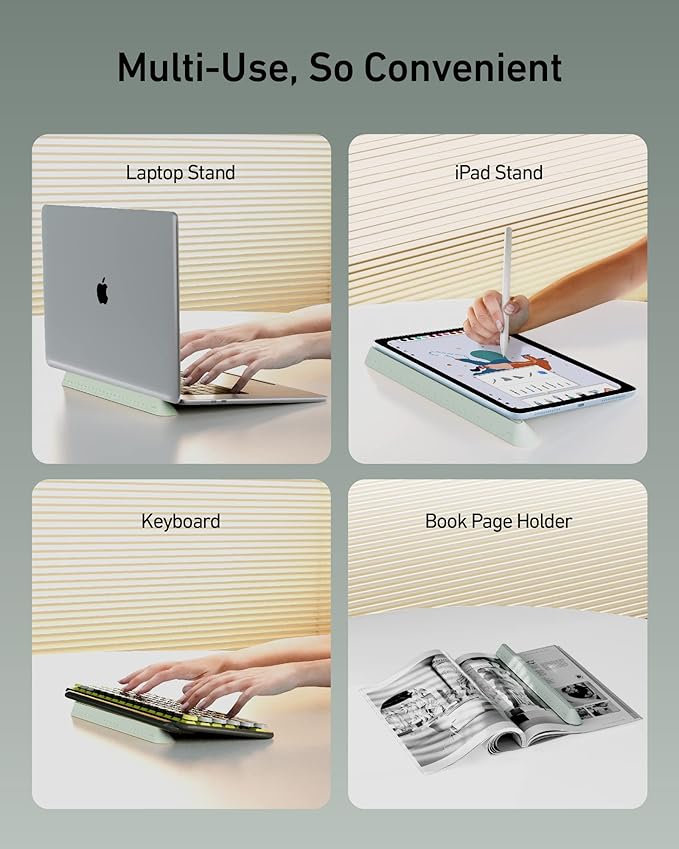 3 in 1 Silicone Laptop Stand, Keyboard Riser for Ergonomic Typing/Reading, Portable Laptop Cooling Stand, for Home Office School and Travel, Oval Base, Macaron Green