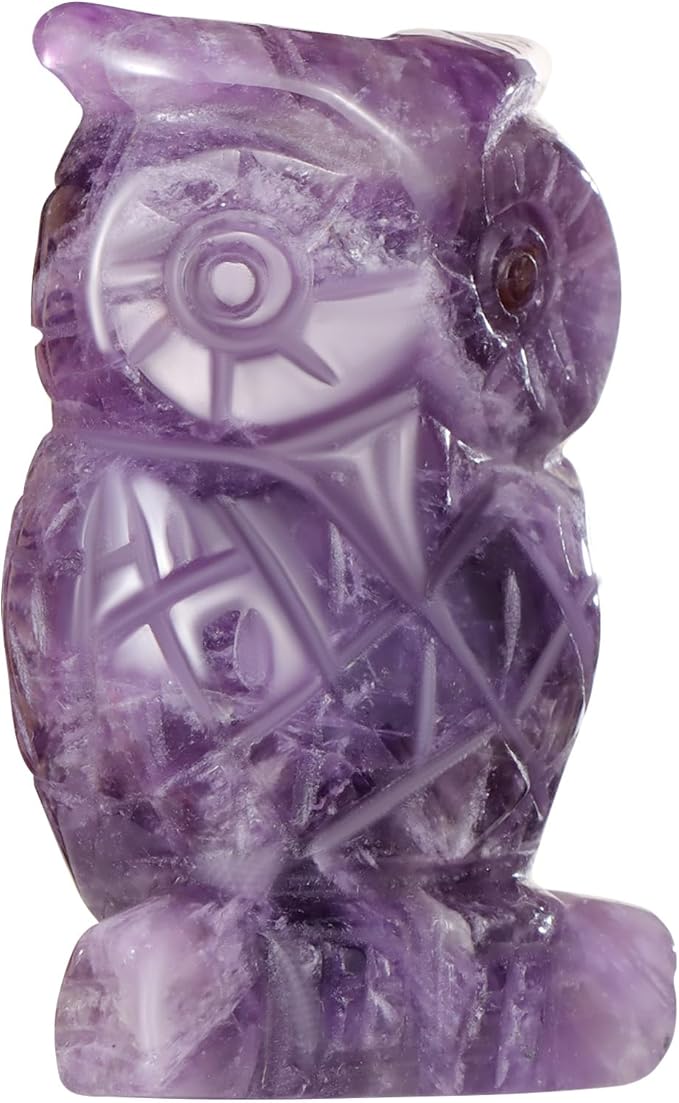 Amethyst Crystal Owl Figurine Ornament Gifts Hand Carved Gemstone Animal Carvings Collective Crystal and Healing Stones Paperweight for Home Office Decor