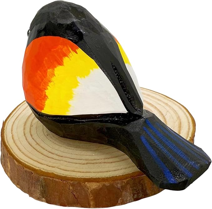 Wooden Bird Figurines Funny Desk Accessories Hand Carved Wood Decorative Small Birds Animal Miniature Statues Ornament for Home Room Decor (Sunset)