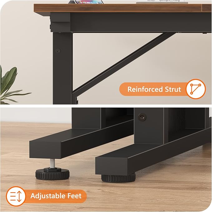 63 inch Computer Desk, Large Executive Office Desk, Farmhouse Work Desk Study Writing Table for Home Office, Brown