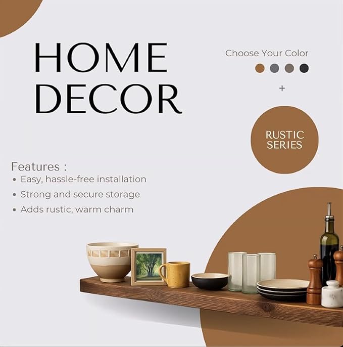 joelsantiques 60 Inch Wooden Floating Shelves for Wall - 60x6x2 in - Made of Natural Wood - Long Heavy Duty Rustic Wall Shelves for Bedroom - Perfect for Living Room, Kitchen - Medium Brown