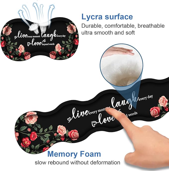 4 in 1 Ergonomic Memory Foam Mouse Pad Wrist Rest Set, Large XXL Gaming Desk Pad + Keyboard Wrist Rest + Mouse Wrist Cushion + Coaster for Home Office Study Gaming, Floral Quotes Live Laugh Love