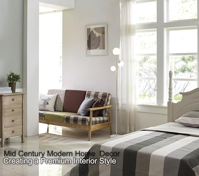 Fiqevs White Mid Century Floor Lamp, Modern 3 Globe Standing Lamp with 3 LED Bulbs & Arcing Frosted Glass Shades, Boho Rustic Tall Tree Lamp for Living Room, Bedroom & Office