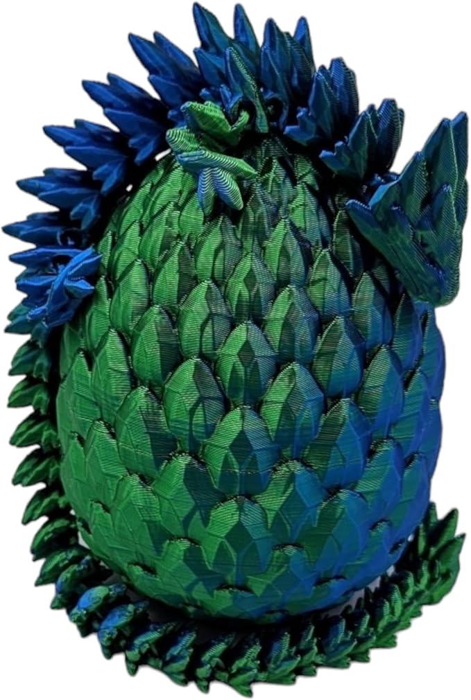 3D Printed Dragon Egg Articulating Gemstone Dragon Fidget Figurine - Vibrant Color Dragons Flexible ADHD, Autism and Anxiety Relief - Articulated Joints (Blue Green Silk)