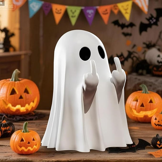 Halloween Ghost Figurine, Halloween Decor,Ghosts Middles Fingers Figurine，Spooky Cute，Haunted Porch & Indoor Home Statue，Coffee Table Centerpieces Shelf Mantel Display