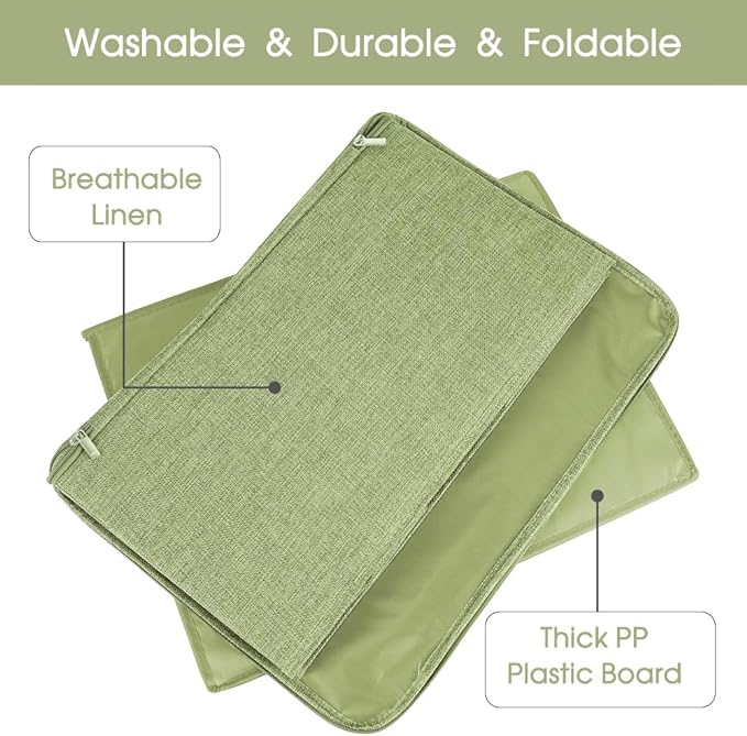 ANMINY 3PCS Storage Bins with Zipper Lids 51.9 Qt Lidded Fabric Storage Boxes Baskets Cubes with Handles Collapsible Washable Cotton Linen Closet Shelf Clothes Organizer - Green, Extra Large