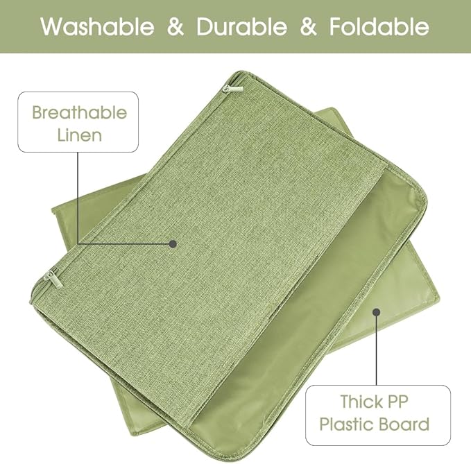 ANMINY 3PCS Storage Bins with Zipper Lids 13 Qt Lidded Fabric Storage Boxes Baskets Cubes with Handles Collapsible Washable Cotton Linen Closet Shelf Clothes Organizer Containers - Green, Small