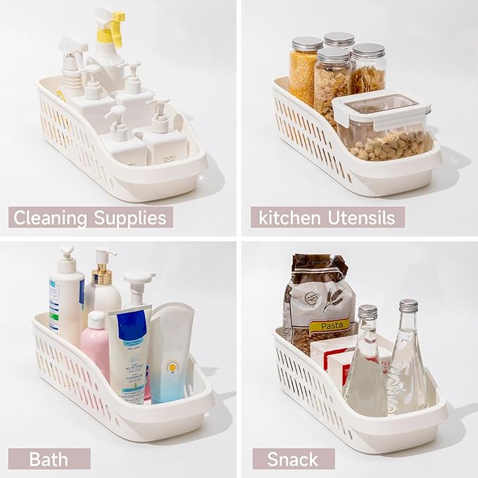 3 Pack Pantry Organizers and Storage with Wheels Pull Out Kitchen Cabinet Organizers and Storage Multi-purpose Rolling Organizer Bin for Food, Snack, Cleaning Supplies