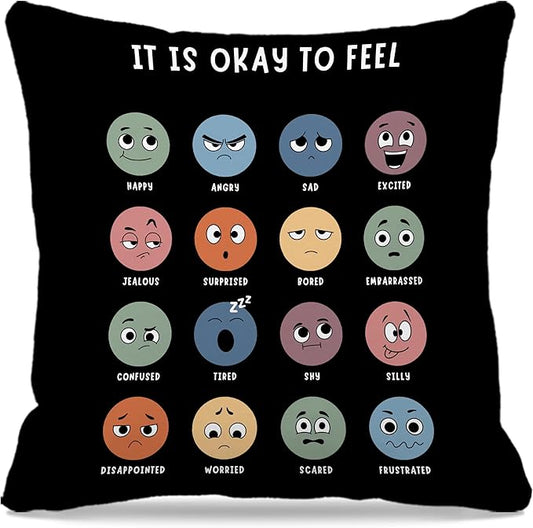 Nogrit Counseling Office Must Haves Throw Pillow Cover, Calming Corner, Mental Health Pillowcase Decor for Home Kids,Mental Health Counselor Gifts, Calming Corner Pillow Covers 22x22 Black