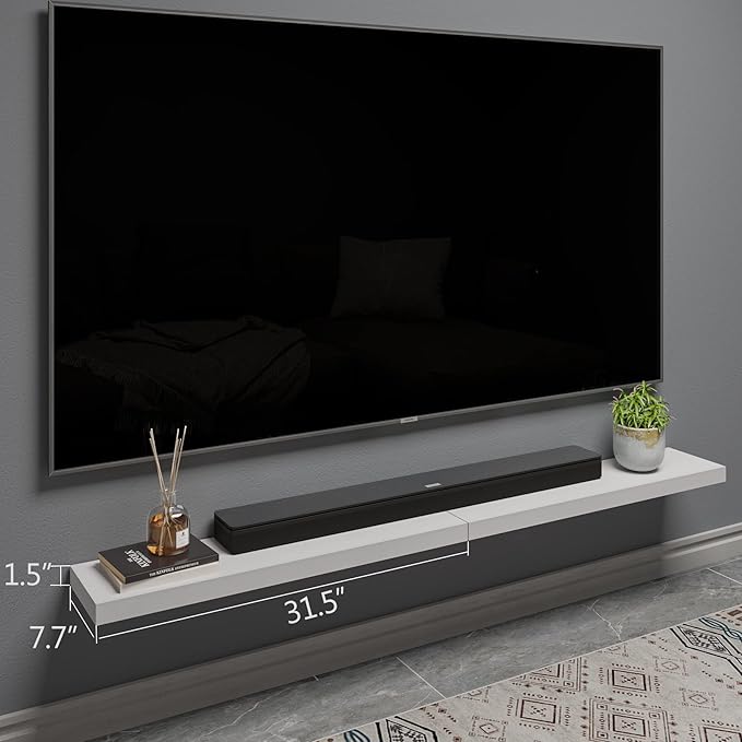 BAMEOS Floating Shelf,Wall Shelf,Decor Wall Mounted Shelves,Hanging Shelf Set for Bathroom Kitchen Living,Kitchen,Room Bedroom Storage (White, 47x9)