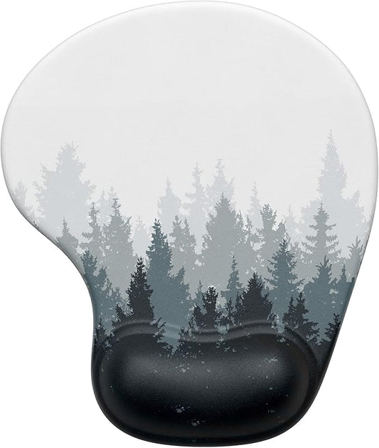 Hsurbtra Ergonomic Mouse Pad with Wrist Rest Support, Gel Mouse Pads with Non-Slip PU Base, Pain Relief Memory Foam Computer Mat, Cute Office Supplies Desk Decro Accessories, White Forest