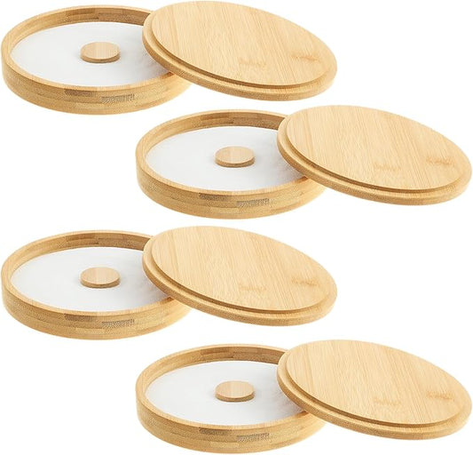 4 Pcs Margarita Salt Rimmer Set Glass Rimmer with Lid Home Bar Accessories Plate for Sugar Drinks Cocktails Bartender Tool Kit Party Restaurant, 5.9" Diameter (Bamboo)