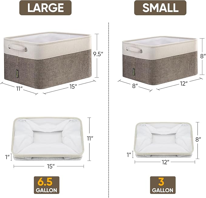 BALEINE 4 Pack Fabric Storage Bins for Shelves, Linen Storage Baskets for Organizing, Decorative Closet Bins for Clothes, Home (Brown, 15"x11"x9.5")