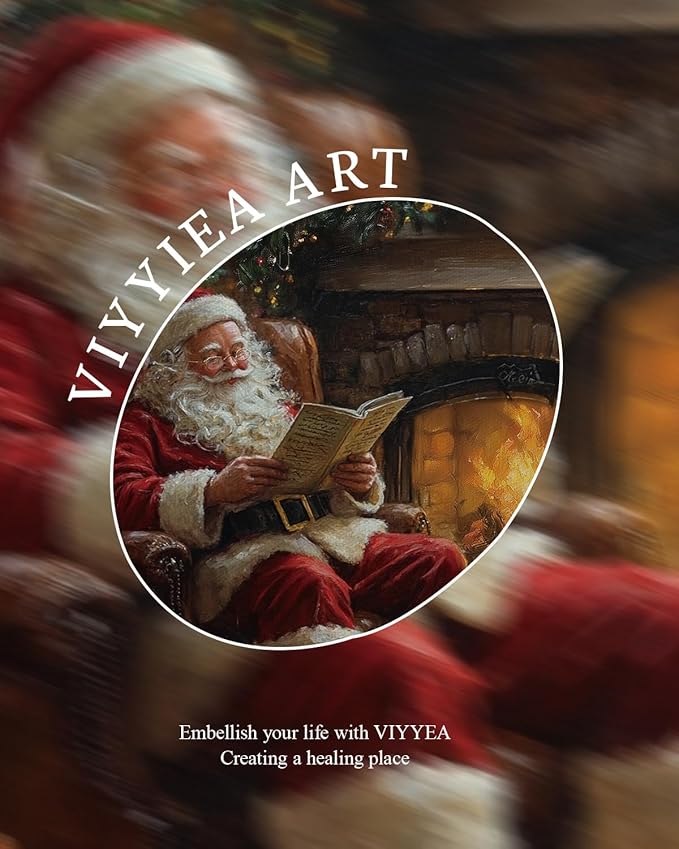 VIYYIEA Vintage Gold Framed Wall Art for Living Room, Christmas Canvas Prints Home Decor, Oil Painting Picture, Bedroom Wall Decor Gifts for Friends or Family -【Santa Claus Reading 】-(16L x 12W)