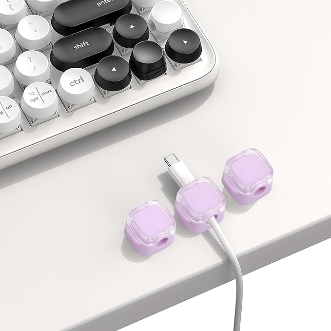 6 Pcs Cable Management Clips for Home Office Desk Cord Keeper Organizer Accessories Charger USB Wire Organizer Cord Holder for Nightstand Automotive (Purple)