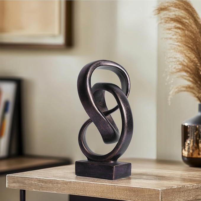 Abstract Bronze Rope Knot Statue, Geometric Decor, Living Room Coffee Table Bookshelf countertop Bronze Decor, Office Coffee Table entryway entryway Desktop Decor.