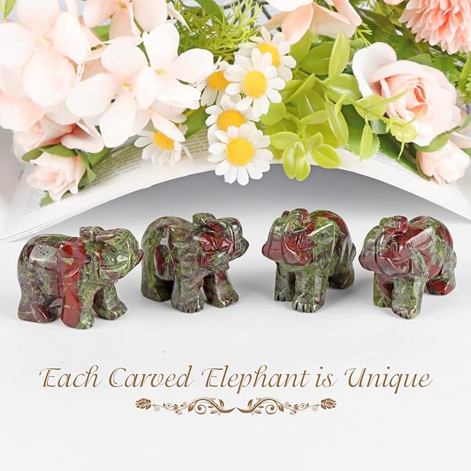 SMQ Dragon Bloodstone Crystal Elephant Statue,Hand Carved Quartz Gemstone Healing Elephant Stone Animal Carvings Figurine Crafts Decor Gifts