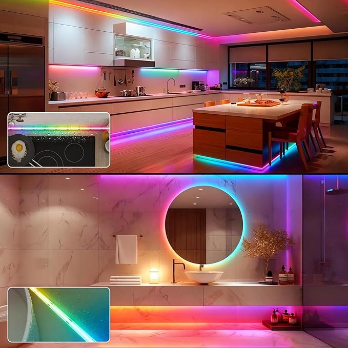 Outdoor LED Strip Lights RGB Smart IC IP67 COB LED Strip Light 40FT/12M Waterproof Led Strip Lights App & Remote Control Exterior RGB+IC Outdoor Lights for Patio, Eave, Patio Decorations