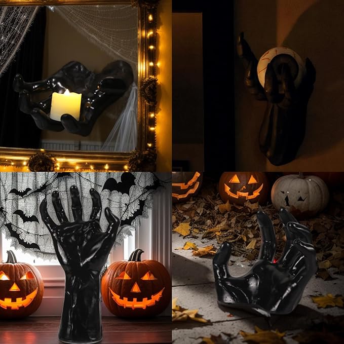Gothic Wall Decor, Set of 3 Wall Mounted Creepy Ghost Hands with Tea Lights Candles, Spooky Goth Decor Black Horror Reaching Ghost Hands for Halloween Spooky Hainging Decorations