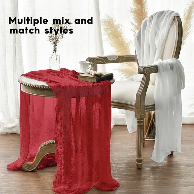 Artoid Mode Boho Cheesecloth Gauze Red Wedding Table Runner, 120 Inch Seasonal Christmas Fabric Kitchen Dining Holiday Table Decor for Home Party Indoor
