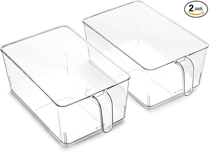 BINO l Plastic Storage Bins l THE HOLDER COLLECTION l 2-Pack, Medium Multi-Use Clear Containers for Organizing with Built-in Handles l Pantry Organization & Storage l Kitchen Organizer l Storage Bins